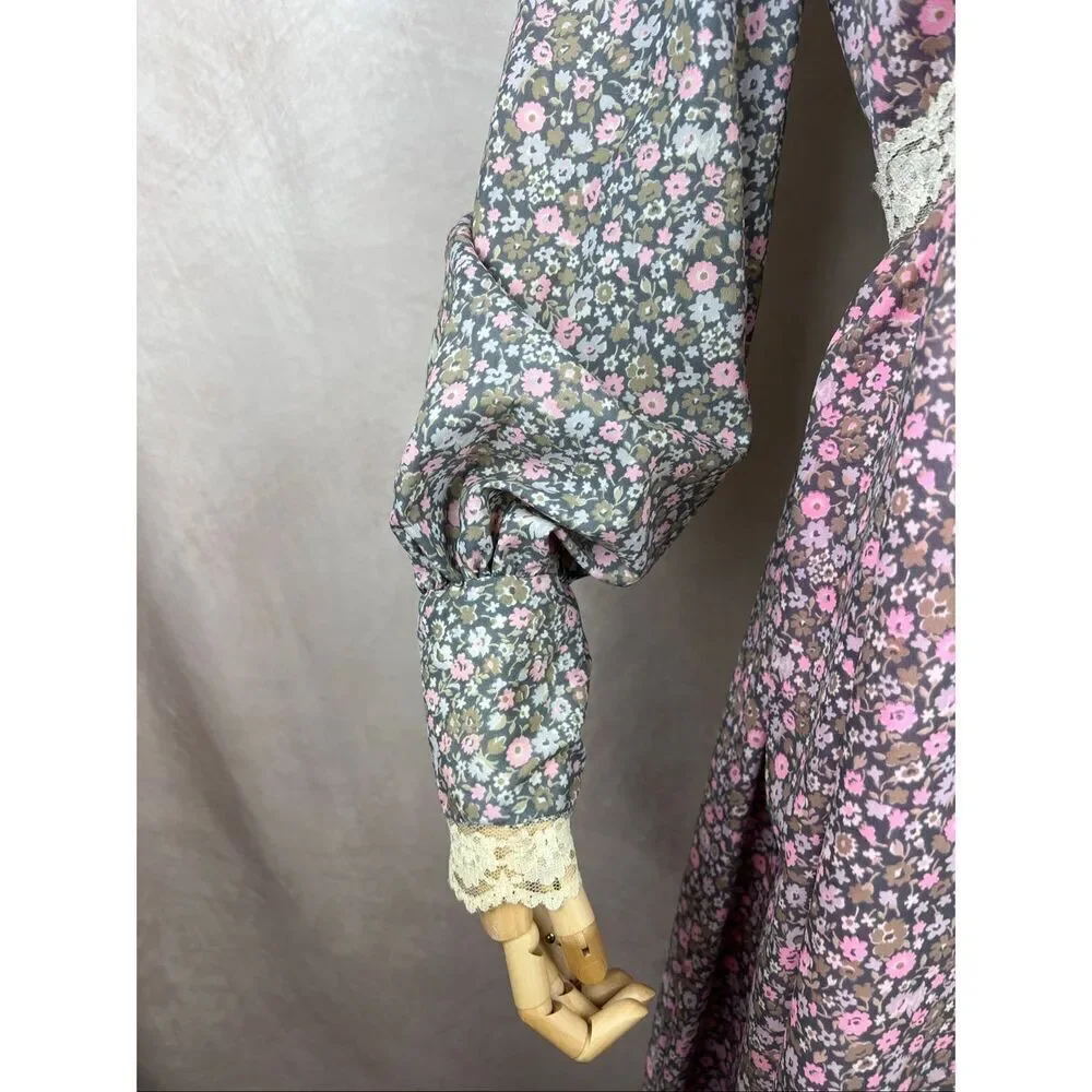 Vintage 1970s Victorian Prairie Dress Gunne Style Prairie Dress Floral Renaissan